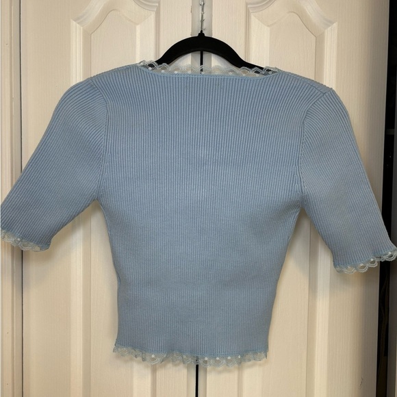 Charlie Holiday Anthropologie - Festival Artsy Sky Blue Lace-Trim Top in Size XS - Picture 2 of 13